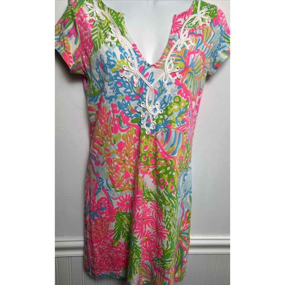 Lilly Pulitzer Dress XS Coral Arya Octopus S/S V-neck Mini Aquatic Resort Summer